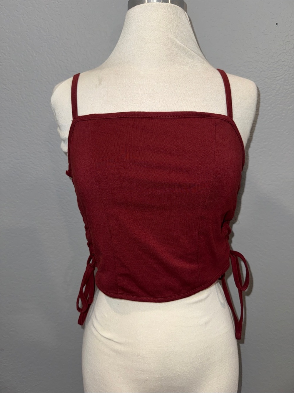 NWOT Hot Topic Burgundy Square Neck Crop Cami with Side Ties